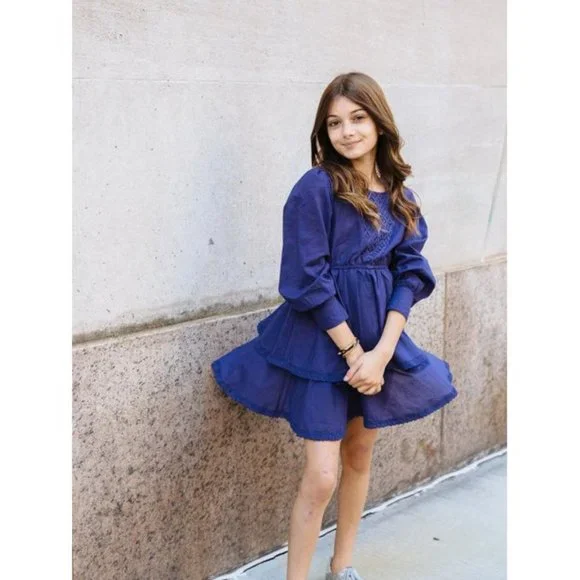 New Girl's Size Medium 10 / 12  church school Dress outfit Navy Dark Blue lace … - Picture 3 of 6